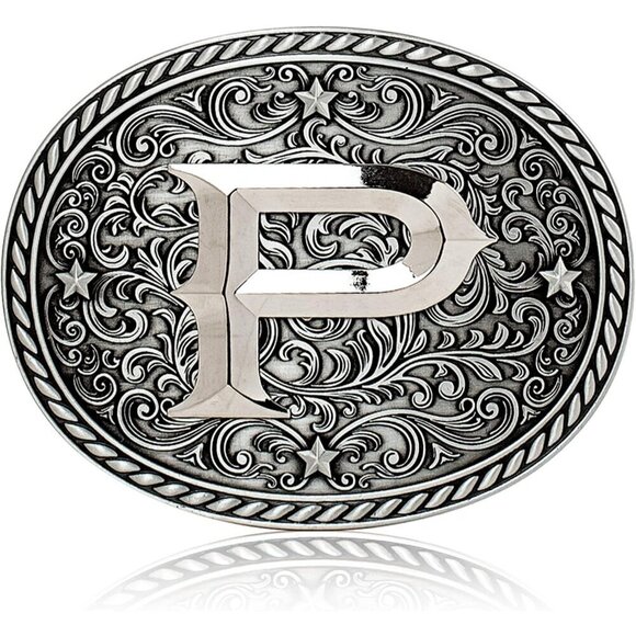 Women\'s Silver P Cowgirl Initial Large Letter Zinc Alloy Imported Belt Buckles main image 7